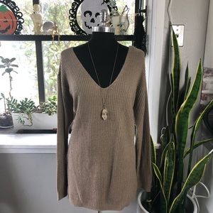 Plus Size Criss Cross Back Tan Sweater Tunic 3X